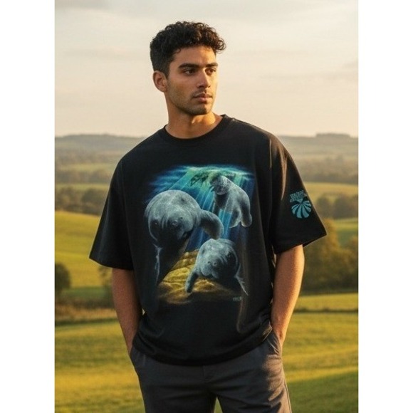 Wild Wear Other - WILD WEAR Men's Black Manatee Aquarium Graphic T-Shirt Medium Wildlife Y2K